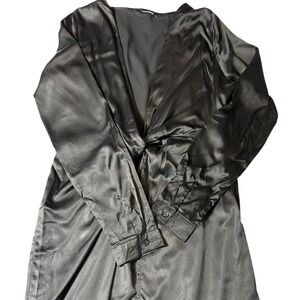 Fashion Nova Black Satin Mini Dress Long Sleeve Tie Front Size M